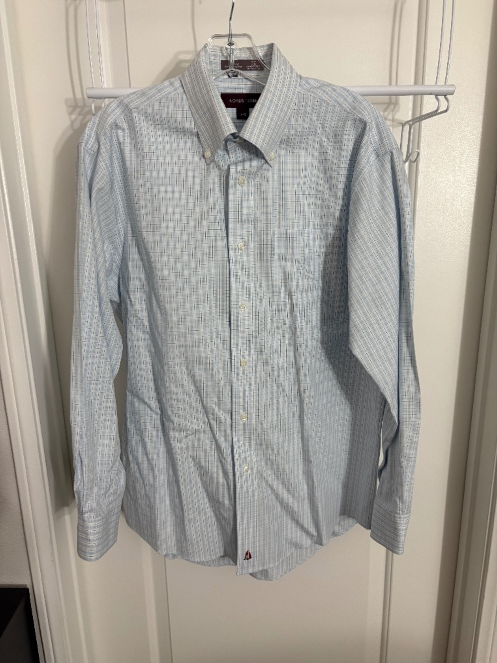 Nordstrom Traditional Cotton Oxford Non-Iron Dress Shirt Checkered Light Blue